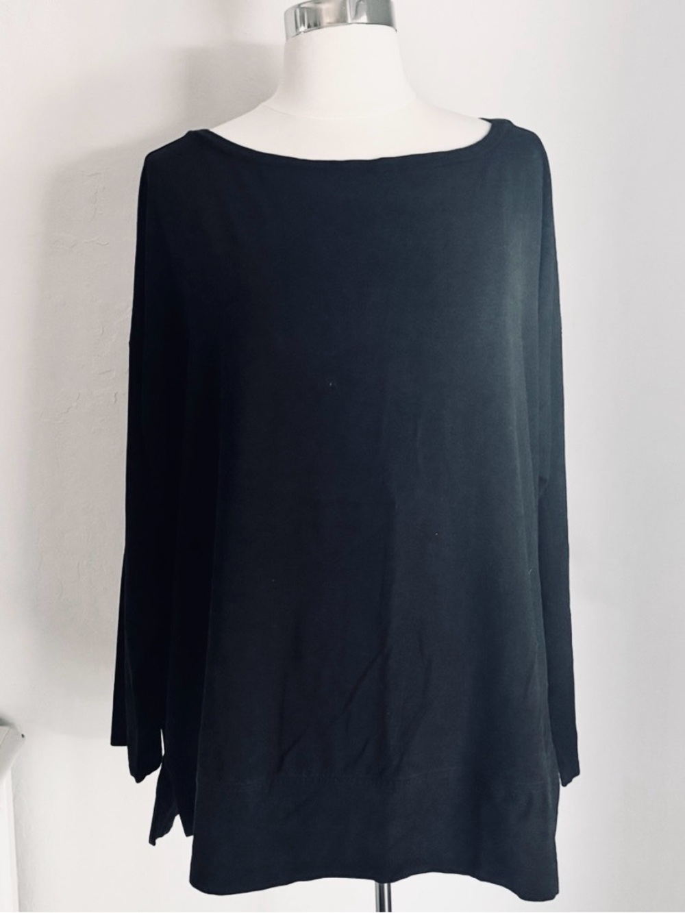 Eileen Fisher Woman Black Jersey 3/4 Sleeve Stretch Top, Size 1X